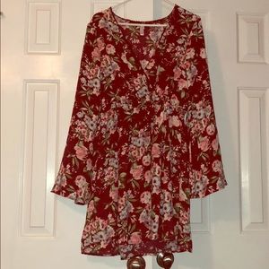 Burgundy Dress with Floral Print